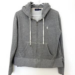 Polo Ralph‎ Lauren Zip Hoodie Gray XS Cotton Blend Slit Hem Casual Women’s